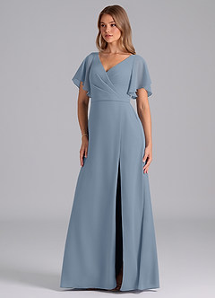 Azazie Ambrosia Bridesmaid Dresses Dusty Blue A-Line Pleated Chiffon Dress image1