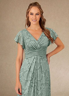 Azazie Vera Vestidos para mãe da noiva Vestido Agave de Esgotamento Floral de Linha A com Plissado image5