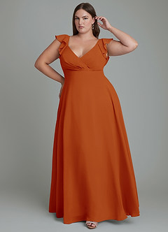 Azazie Leilani Brautjungfernkleider A-Linie Plissee Chiffon Kleid Paprika image6