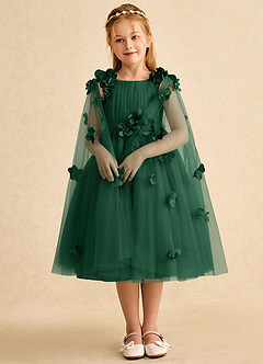 Azazie Staria vestidos de niña de las flores Vestido de Verde Oscuro de Tul de Princesa con Volante image3