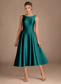 Azazie Fulton Mother of the Bride Dresses Peacock A-Line Pleated Stretch Satin Dress image1