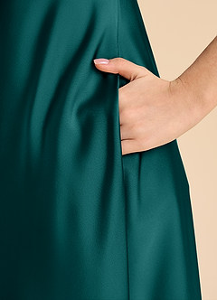 Azazie Sissy Junior Abito A-Line in Raso Elasticizzato a Spalla Scoperta Verde Pavone image7