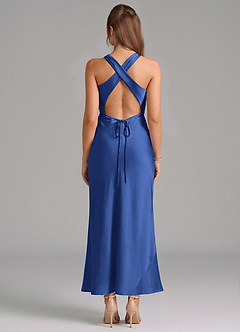 Azazie Evadne Vestidos de damas de honor Vestido de Azul Real de Satén Elástico de Corte Recto con Plisado image5