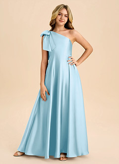 Azazie Penguin Junior Abito A-Line in Raso Elasticizzato Fiocco Azzurro image3