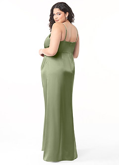 Azazie Maci Brautjungfernkleider A-Linie V-Hals Gefaltet Stretch-Satin Kleid Pistazie image8
