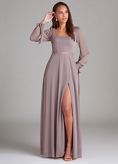 Azazie Leonia Bridesmaid Dresses Dusk A-Line Long Sleeve Mesh Dress image1