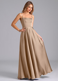 Azazie Elita Robes de demoiselle d'honneur Robe Trapèze en Satin extensible Plissée Taupe image3