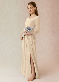 Azazie Angelica Junior Champagne A-Line Pleated Chiffon Dress image3