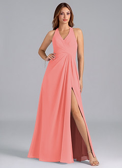 Azazie Dorota Bridesmaid Dresses Coral A-Line Pleated Chiffon Dress image1