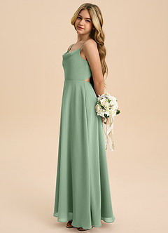 Azazie Shale Junior Matcha A-Line Bow Chiffon Dress image2