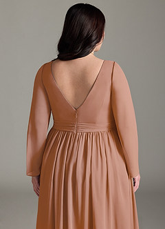 Azazie Teton Maternity Bridesmaid Dresses A-Line Long Sleeve Chiffon Floor-Length Dress image13