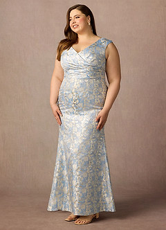 Azazie Elanor Kleider für die Brautmutter Meerjungfrau-Linie Plissee Jacquard 1 Kleid Staubblau image3