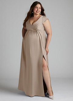 Azazie Allessia Maternity Bridesmaid Dresses A-Line Pleated Stretch Satin Floor-Length Dress image10