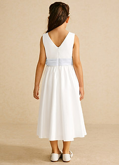 Azazie Darling Flower Girl Dresses Ivory White A-Line Bow Cotton Dress image5