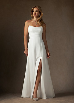 Azazie Camryn At-home Try On Dresses Diamond White A-Line Strapless Chiffon Dress image2
