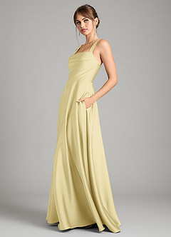 Azazie Shaude Vestidos de damas de honor Vestido de Sorbete De Limón de Satén Elástico de Corte en A con Plisado image4