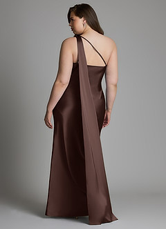 Azazie Juniper Bridesmaid Dresses Ganache Mermaid One Shoulder Stretch Satin Dress image8