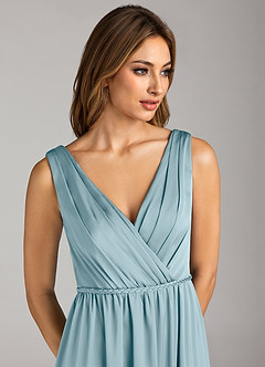 Azazie Tanicia Bridesmaid Dresses Moody Blue A-Line Pleated Stretch Satin Dress image6
