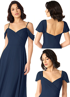 Azazie Tancie Bridesmaid Dresses Dark Navy A-Line Off the Shoulder Chiffon Convertible Dress image6