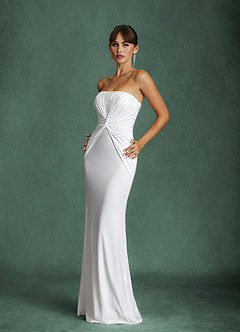 Azazie Araya Wedding Dresses Diamond White Sheath Strapless Jersey Satin Dress image9