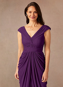 Azazie Lisolette Mother of the Bride Dresses Grape Sheath Pleated Mesh Dress image6