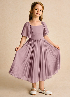 Azazie Gisele Flower Girl Dresses Dusty Rose A-Line Pleated Chiffon Dress image5