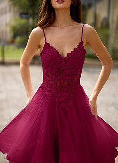 Spitze Burgunderrot Ballkleid aus transparenter Spitze image7