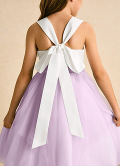 Azazie Bonny Flower Girl Dresses Ivory Frosted Lilac Ball-Gown Pleated Tulle Dress image9