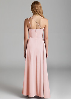 Azazie Maron Junior Blushing Pink A-Line Pleated Stretch Satin Dress image4