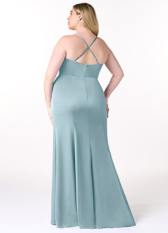 Azazie Marzia Bridesmaid Dresses Moody Blue Sheath Cowl Pleated Stretch Satin Dress image8