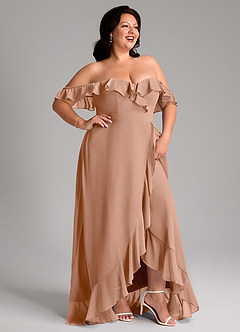 Azazie Lyra Robes de demoiselle d'honneur Robe Trapèze Convertible en Mousseline de soie Champagne Rosé image4
