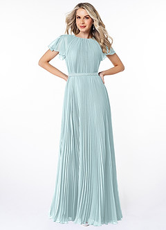 Azazie Kara Bescheidene Brautjungfernkleider A-Linie Plissee Chiffon Bodenlänge Kleid image7