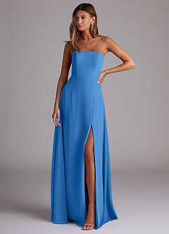 Azazie Wren Bridesmaid Dresses Blue Jay A-Line Side Slit Chiffon Convertible Dress image1