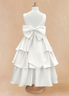 Azazie Margie 플라워 걸 드레스 A라인 절하다 스트레치 새틴 발목 길이 드레스 image5