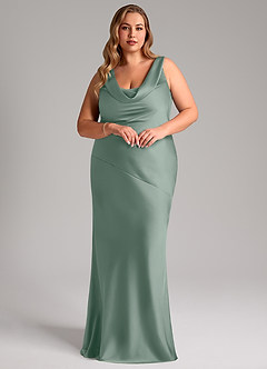 Azazie Rylina Bridesmaid Dresses Silver Sage Mermaid Stretch Satin Dress image9