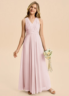 Azazie Kirsten Junior Linia A Pofałdowany Szyfon Długość podłogi Młodsza druhna Sukienka image4