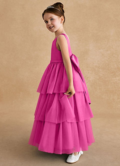 Azazie Megallie Blumenmädchenkleider A-Linie Schleifen Tüll Kleid Fuchsia image4