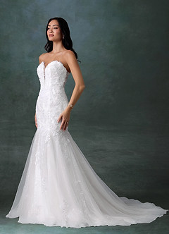 Azazie Chelley Vestidos de novia Vestido Diamante Blanco de Tul de Corte Sirena con Palabra de honor image1