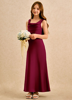 Azazie Raspberry Girls Formal Flower Girl Klänningar Klä A-Line i Stretch Satin Plisserad image1