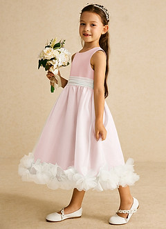 Azazie Stardust vestidos de niña de las flores Vestido de Rosa Rubor de Organza de Corte En A con Sin mangas image3