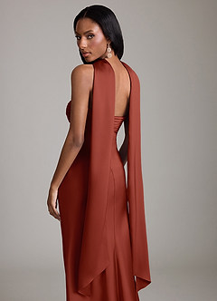 Azazie Saylor Vestidos de damas de honor Vestido de Terracota de Satén Elástico de Corte Sirena con Sin tirantes image7
