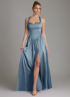 Azazie Francis Bridesmaid Dresses Dusty Blue A-Line Corset Stretch Satin Dress image3