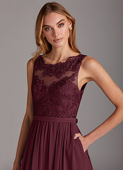 Azazie Elly Bridesmaid Dresses Cabernet A-Line Lace Scoop Neck Chiffon Dress image6