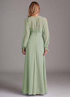 Azazie Matilda Brautjungfernkleider A-Linie Langarm Chiffon Kleid Staubiger Salbeigrün image5