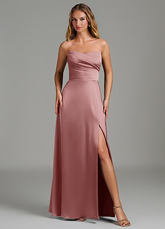 Azazie Niveah Robes de demoiselle d'honneur Robe Trapèze Convertible en Satin extensible Sans bretelles Rose Poussiéreuse image2