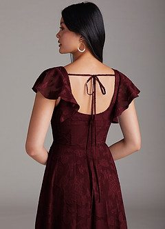 Azazie Bondi Bridesmaid Dresses Cabernet A-Line Ruched Floral Burnout Dress image2