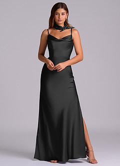 Azazie Yazmine Final Sale Black Mermaid Pleated Stretch Satin Dress image6
