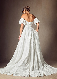 Azazie Gladiola Wedding Dresses Diamond White Ball-Gown Sweetheart Neckline Floral Burnout Jacquard Dress image2
