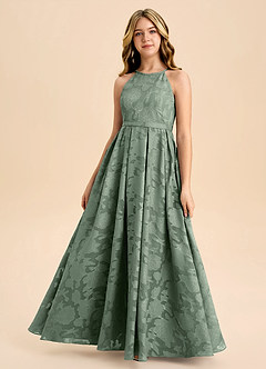 Azazie Arianthe Junior Matcha A-Line Pleated Floral Burnout Dress image2