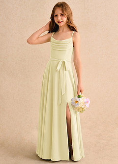 Azazie Jasslyn Girls Formal Flower Girl Dresses Lemon Sorbet A-Line Pleated Chiffon Dress image3